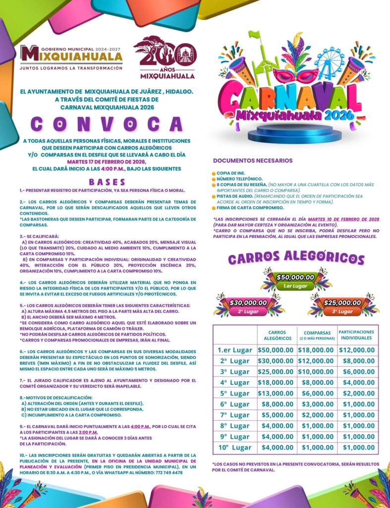 convocatoria carros alegóricos carnaval mixquiahula 2026