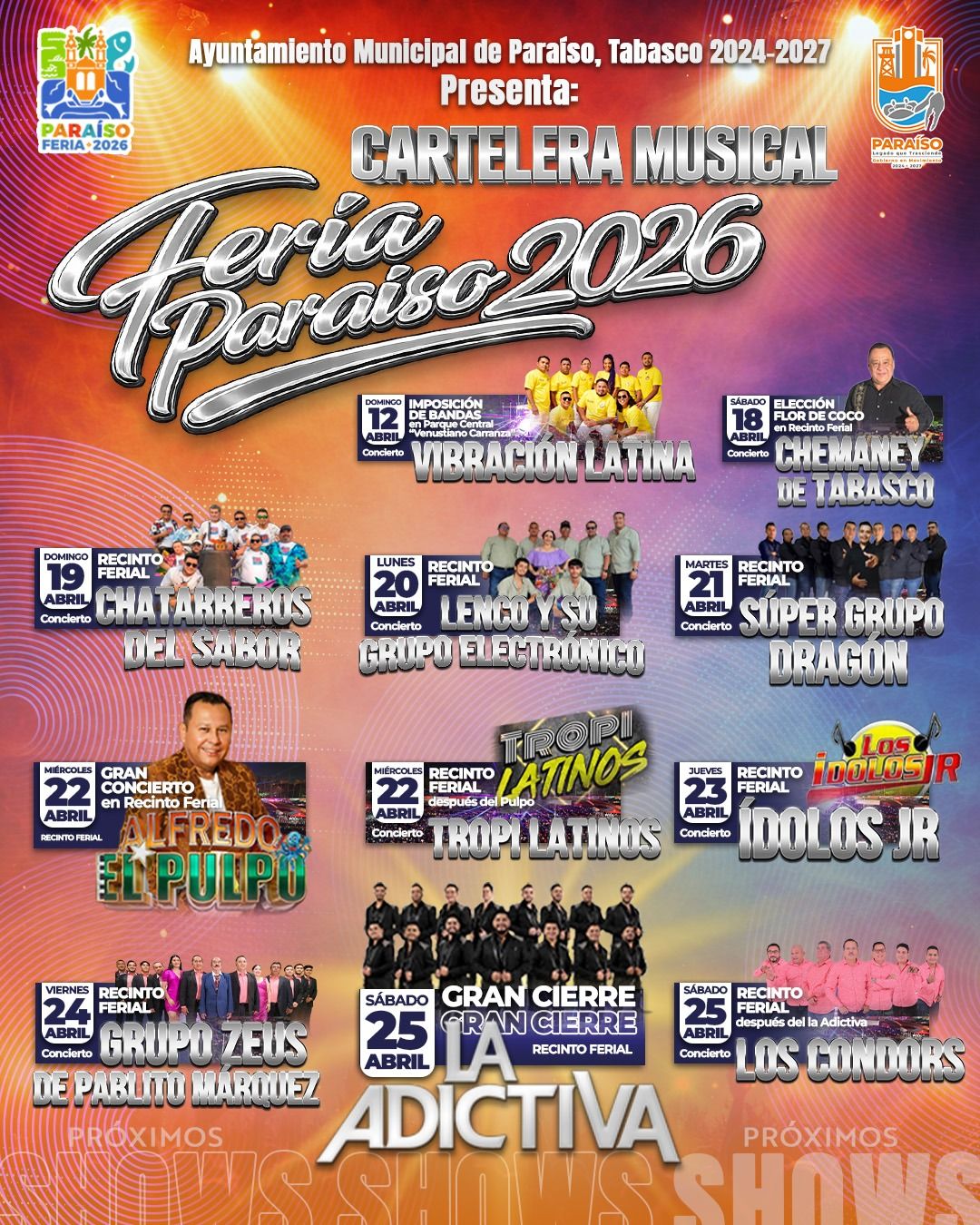 cartelera feria paraíso 2026