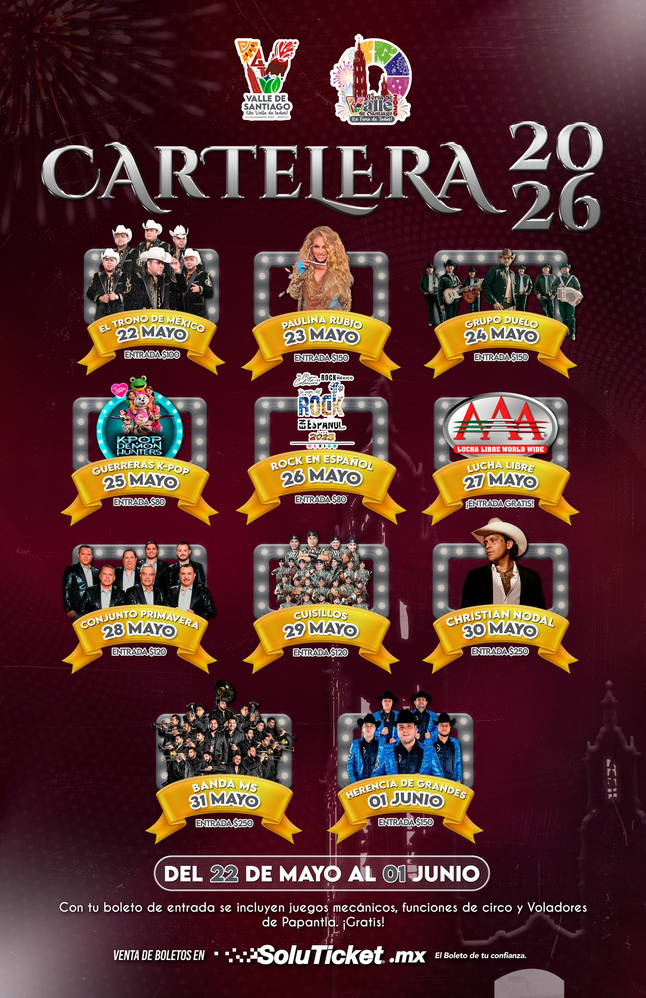 cartelera feria valle de santiago 2026