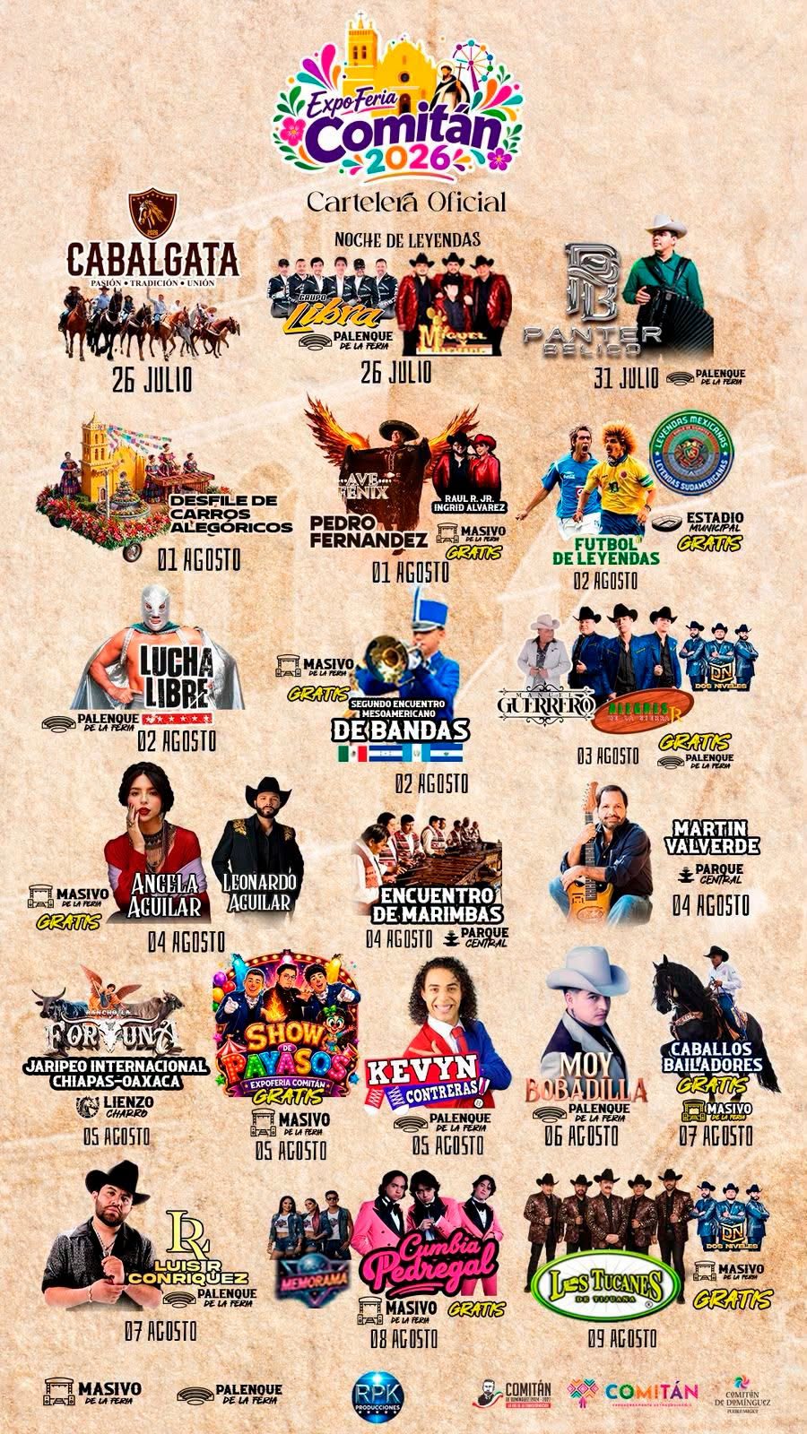cartelera feria comitán 2026