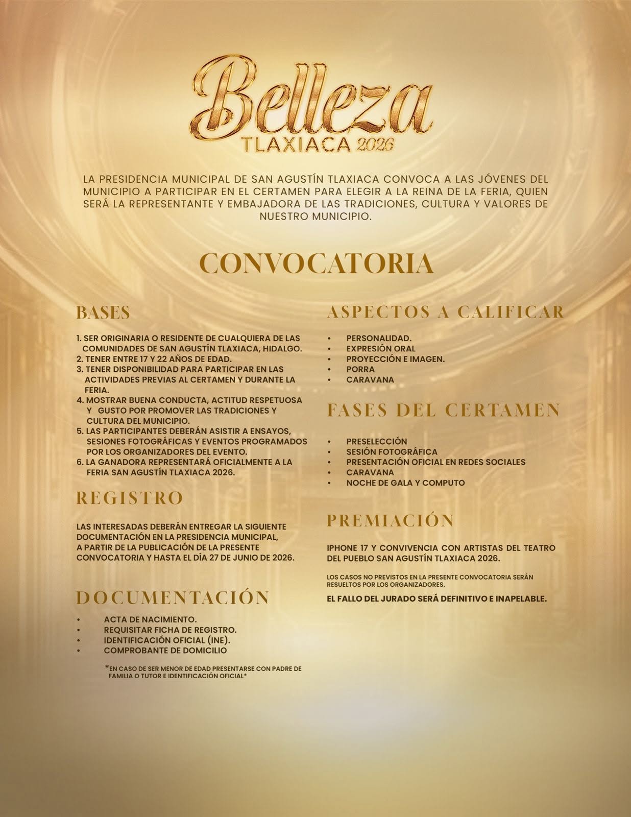 convocatoria reina feria san agustín tlaxiaca 2026