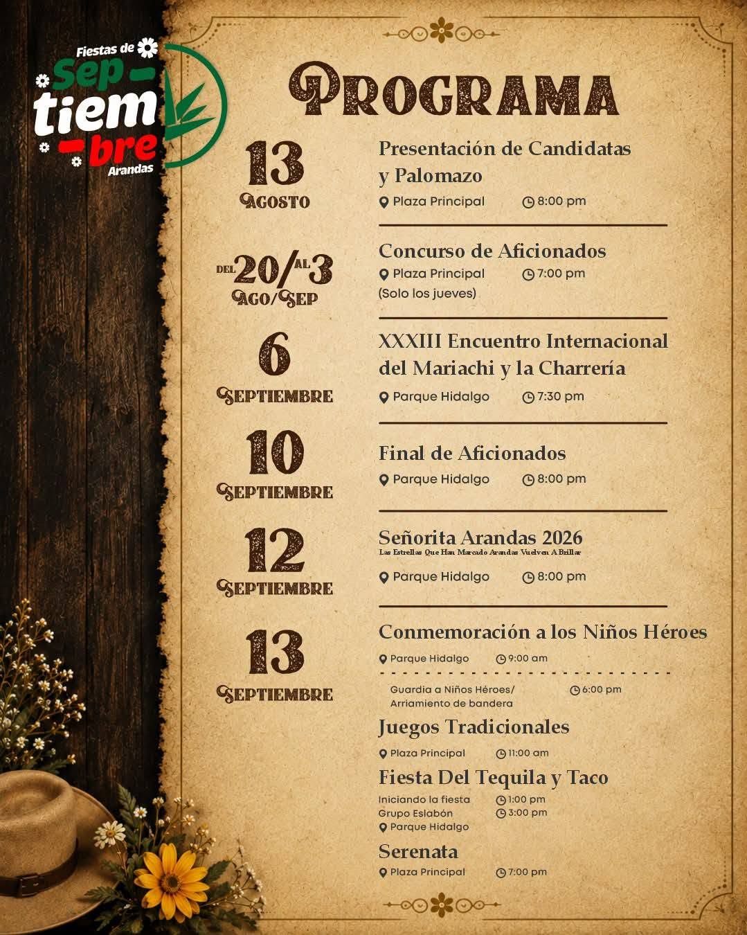 programa fiestas de septiembre arandas 2026