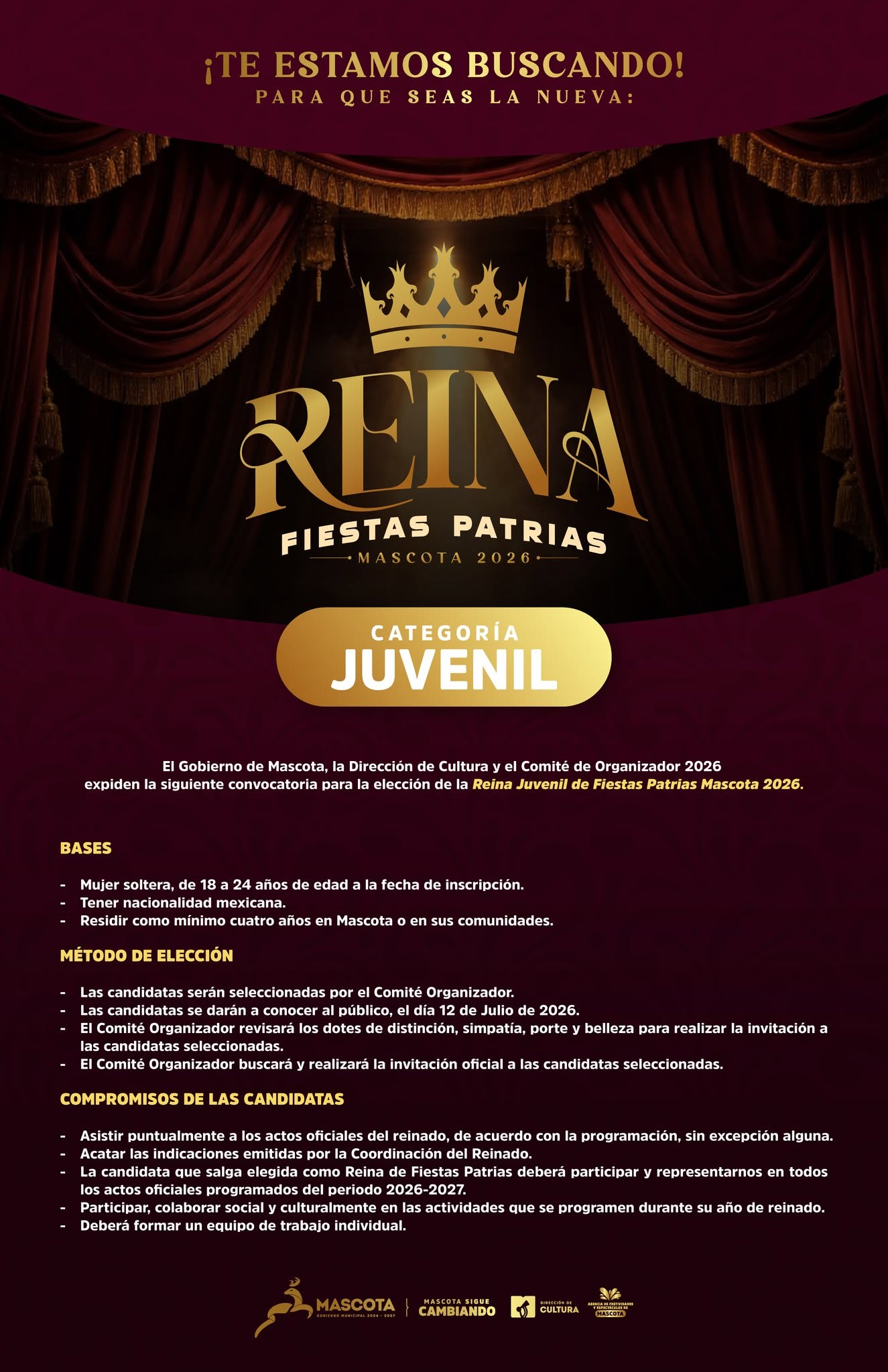 convocatoria reina fiestas patrias mascota 2026