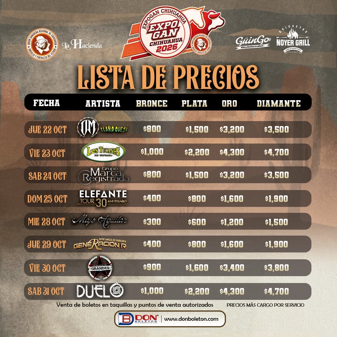 lista de precios expogan chihuahua 2026