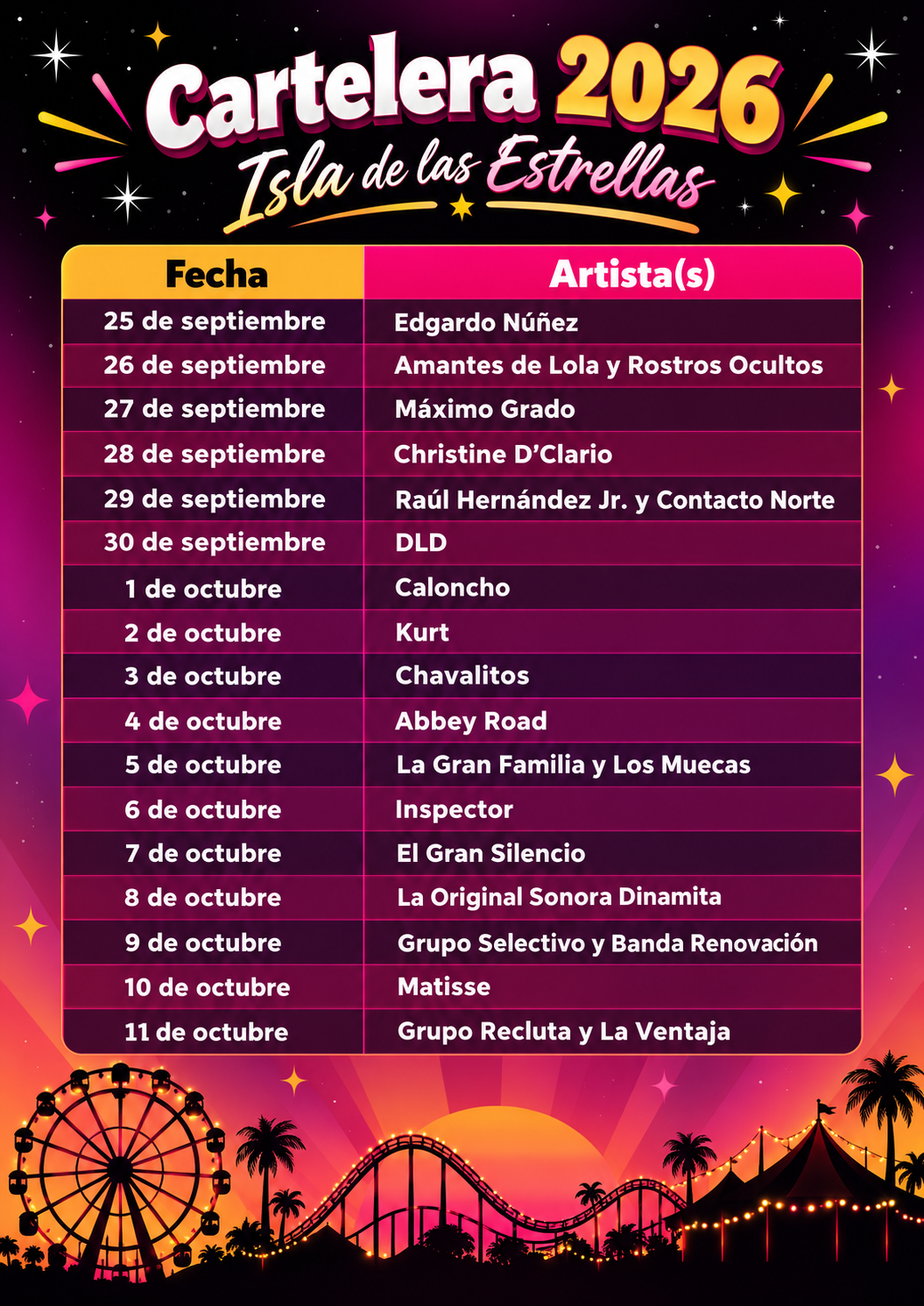 cartelera isla de las estrellas 2026