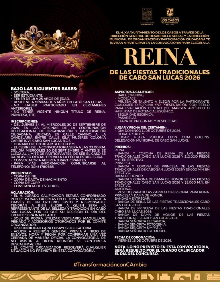 convocatoria reina fiestas cabo san lucas 2026